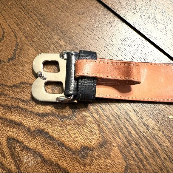 BALLY Black Leather Skinny Belt Gold B Buckle EU 95 / US 38 Designer - Picture 5 of 11